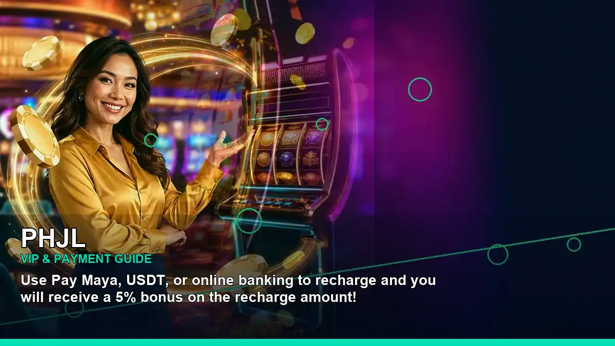 PHJL first-deposit and wallet options featuring an adult Filipina casino host in a left-framed composition